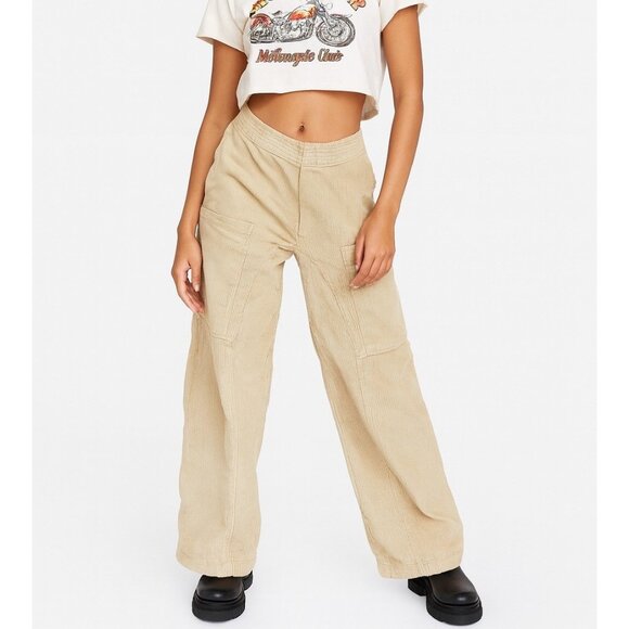 BDG Pants - BDG Corduroy Cargo Pants Women’s Size Small Tan Wide Leg Pull On Utility Y2K